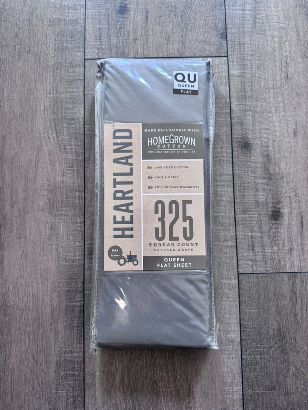 Heartland 325 Thread Count Queen Flat Sheet - Gray